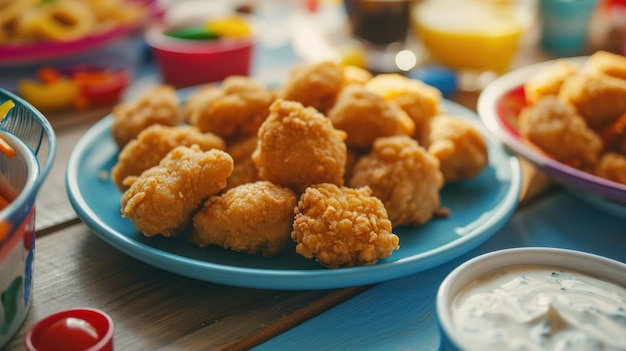 Ranch Dipped Crispy Fried Chicken Nugget sur un fond flou de fête