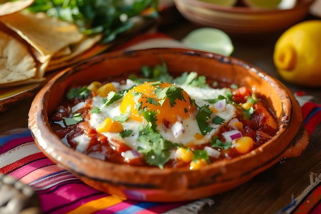 RanchStyle matin Huevos Rancheros sur la terre cuite rustique