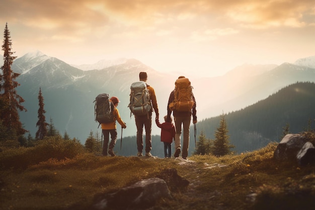 Photo une randonnée en famille en montagne