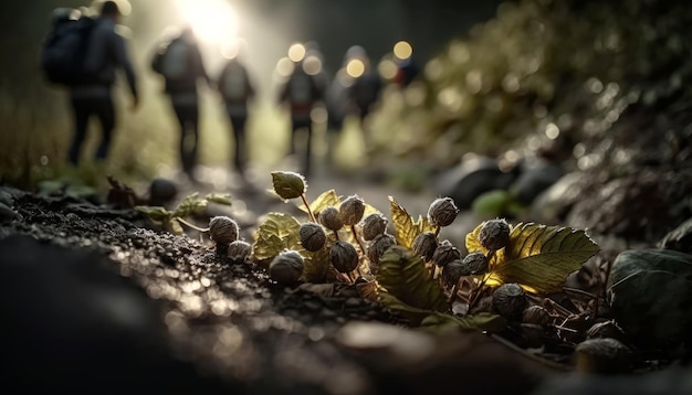 Randonnée en groupe en forêt IA générative