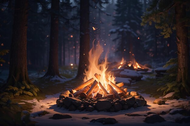 randonneurs assis près du feu de campement randonnée concept de camping les gens passent du temps la nuit camp d'été dans la forêt en compagnie d'amis