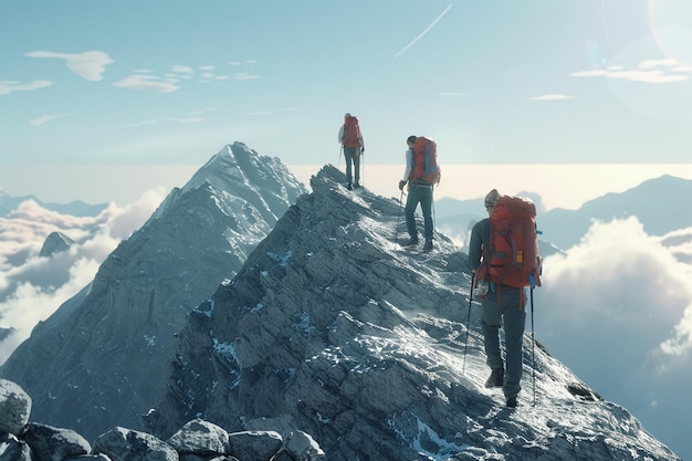 Des randonneurs atteignant le sommet d'une montagne