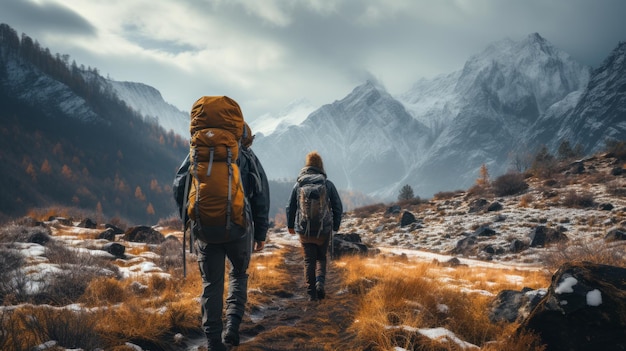 Les randonneurs de l'hiver embrassent l'aventure dans les montagnes enneigées