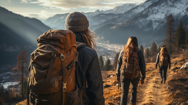 Les randonneurs de l'hiver embrassent l'aventure dans les montagnes enneigées