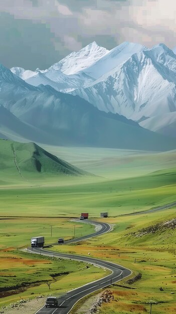 Range de montagnes avec une route sinueuse