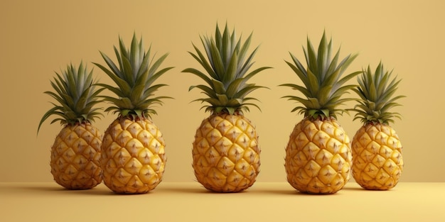 Une rangée d'ananas sur une table