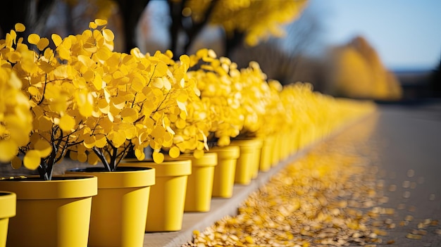 Rangée d'arbre ginkgo jaune