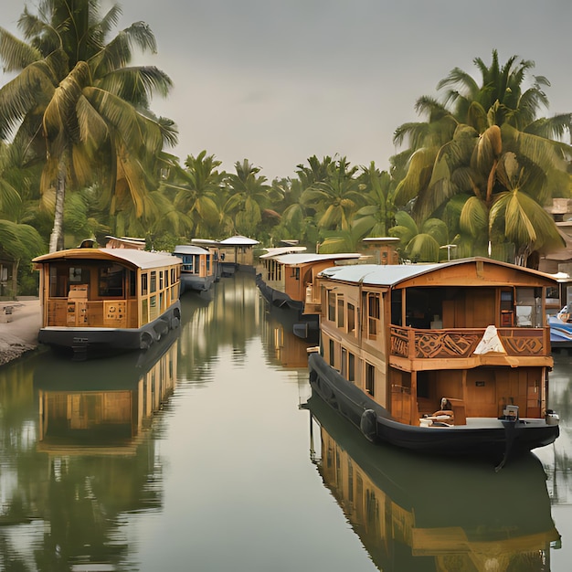 Photo une rangée de bateaux avec une péniche sur l'eau