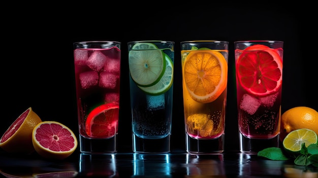 Une rangée de boissons colorées aux saveurs différentes