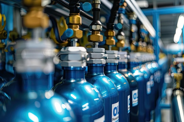 Photo une rangée de bouteilles bleues avec la lettre c sur elles