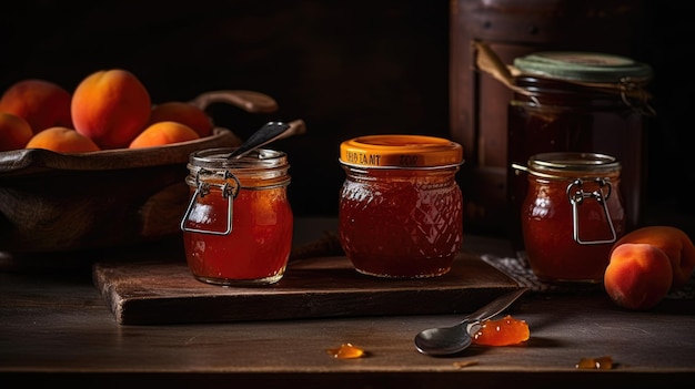 Une rangée de bouteilles de confiture