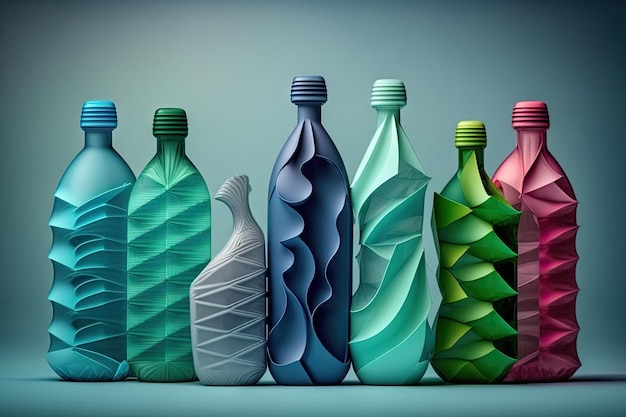 Rangée de bouteilles en plastique recyclées en nouveaux produits