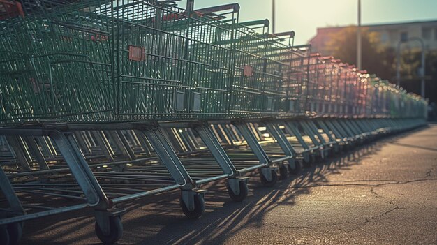 Une rangée de caddies dans un parking ai générative