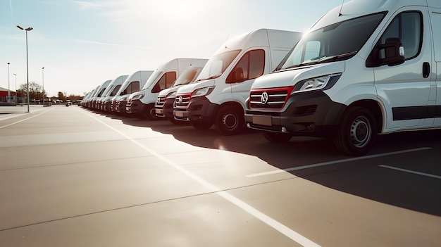 Photo rangée de camionnette de livraison dans le parking