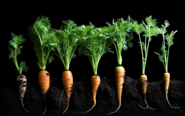 Une rangée de carottes avec le mot carottes sur le dessus.