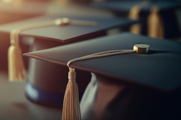 Une rangée de casquettes de graduation