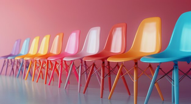 Une rangée de chaises colorées