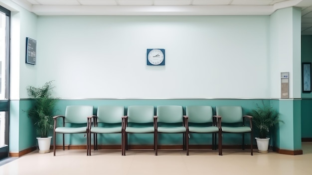 Une rangée de chaises vides sur un fond bleu