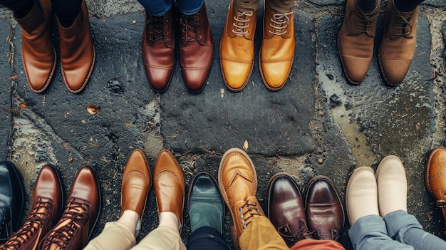 Une rangée de chaussures d'affaires pour hommes rangées soigneusement présentant divers styles et couleurs en parfaite harmonie