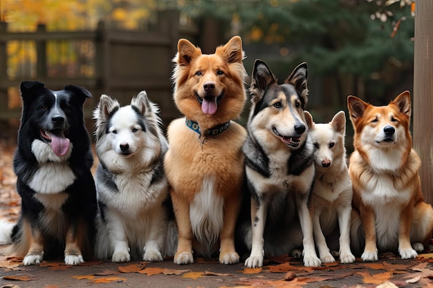 Rangée de chiens, chacun ayant sa propre personnalité unique et originale créée avec une IA générative