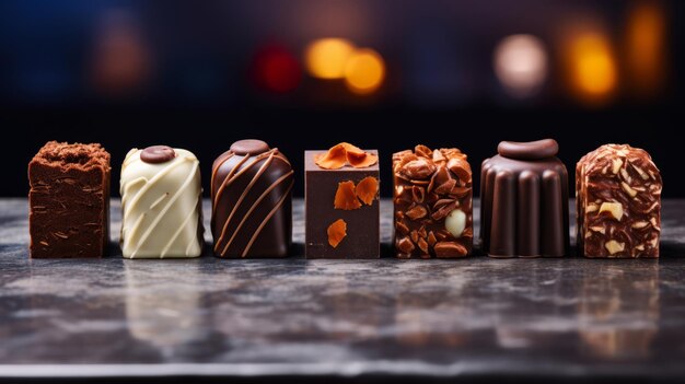 Une rangée de chocolats magnifiquement décorés