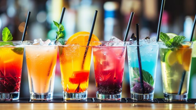 Une rangée de cocktails alcoolisés sur la table du bar des boissons de fête colorées générative Ai