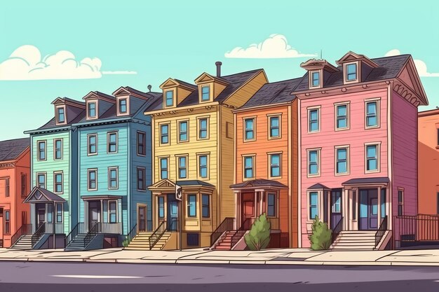 rangée colorée de bâtiments ville salem maisons de ville rue illustration de conception de maison de ville