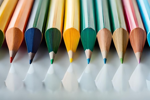 Une rangée de crayons de couleur dont un aligné.