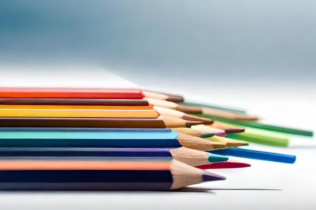 Une rangée de crayons de couleur sur une table