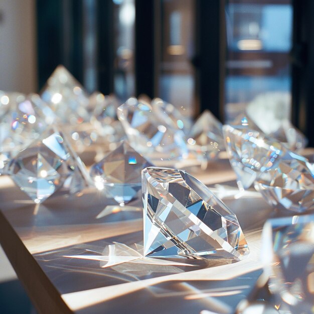 Une rangée de diamants est sur une table avec un qui dit " diamants "