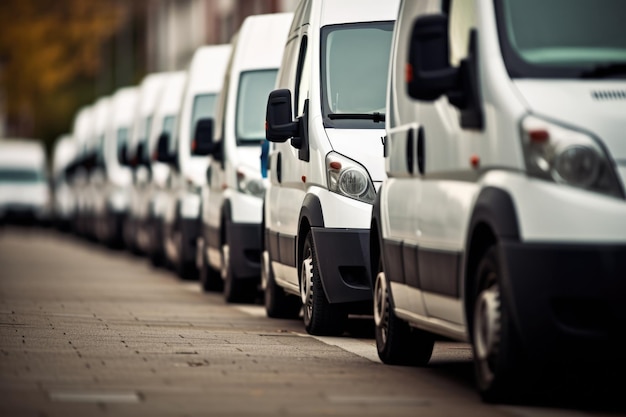 Rangée de fourgons de livraison blancs Transport de marchandises commerciales