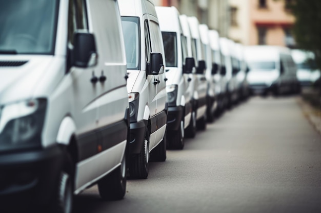 Rangée de fourgons de livraison blancs Transport de marchandises commerciales