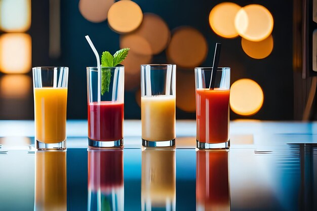 une rangée de jus avec une paille sur la table