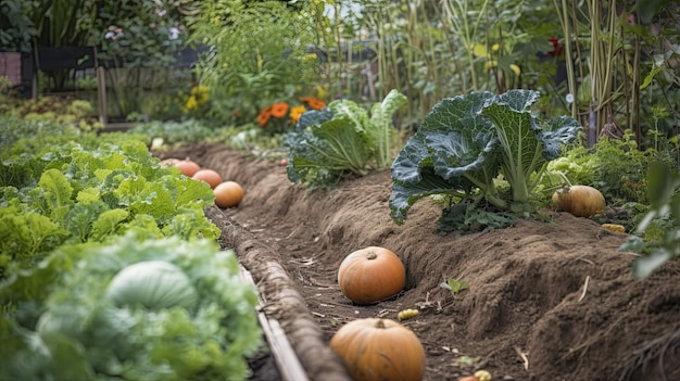 Une rangée de légumes dans un jardin