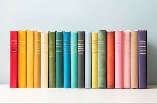 Une rangée de livres colorés sur fond blanc