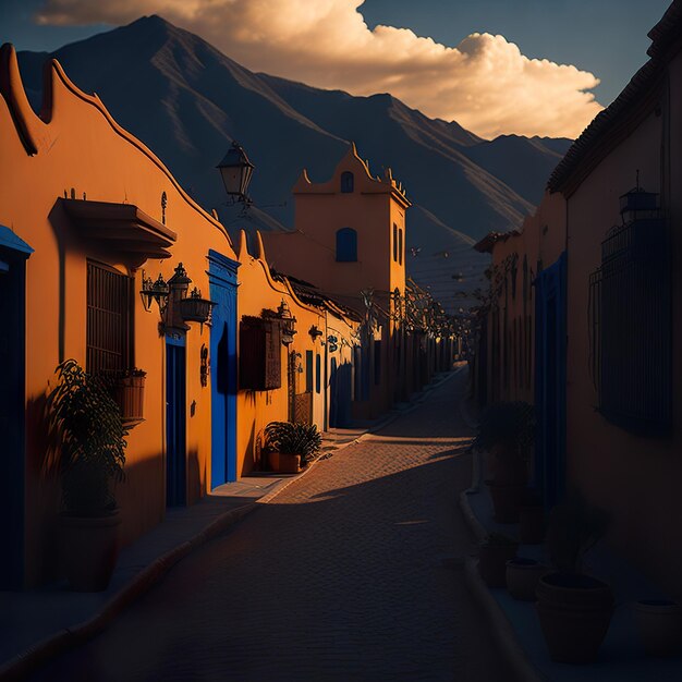 Une rangée de maisons mexicaines avec la lumière du jour et le ciel bleu