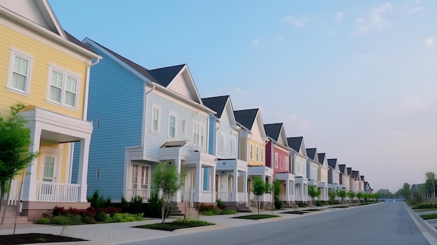 Une rangée de maisons avec le mot maison sur le devant