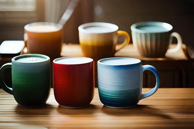 une rangée de mugs avec les mots « le mot » sur le devant.