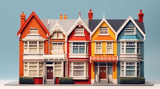 Photo une rangée de petite maison modèle colorée sur le fond bleu