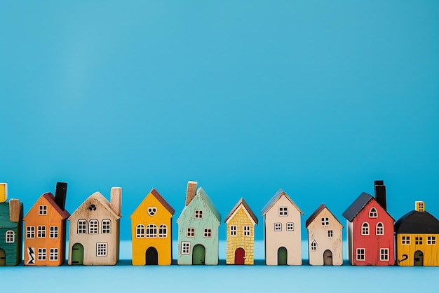 Photo une rangée de petites maisons en bois