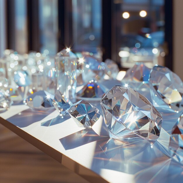 Photo une rangée de pierres précieuses en verre sont rangées sur une table