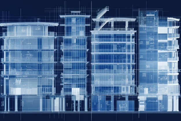 Rangée de plans chacun avec une vue ou un détail différent du même bâtiment créé avec l'IA générative