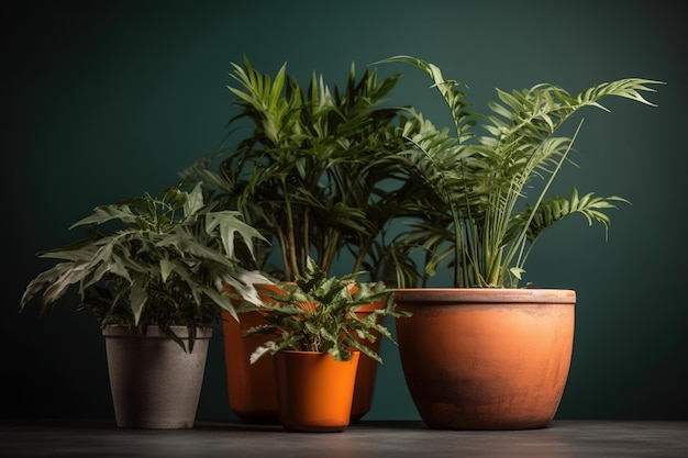 Une rangée de plantes en pot sur une table