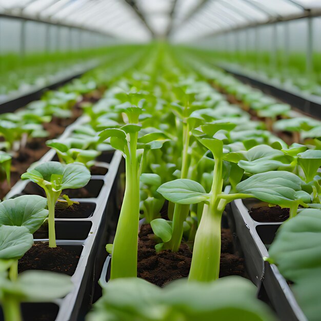 Photo une rangée de plantes vertes dans une serre avec un signe qui dit citation poivre citation