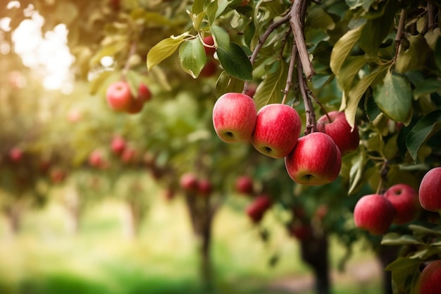 Photo une rangée de pommes sur un arbre