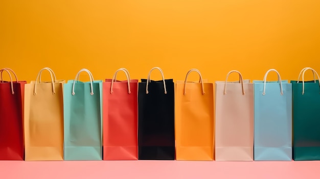Une rangée de sacs à provisions en papier coloré Illustration AI Generative