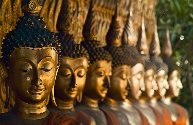Rangée de statues de Bouddha profondeur de champ peu profonde