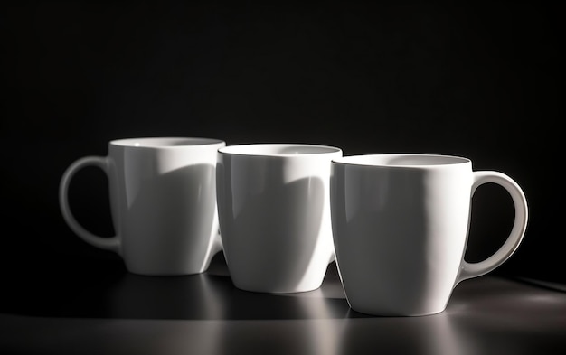 Une rangée de tasses à café blanches avec le mot café dessus.