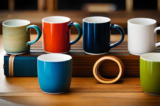 Une rangée de tasses à café colorées sur un piano