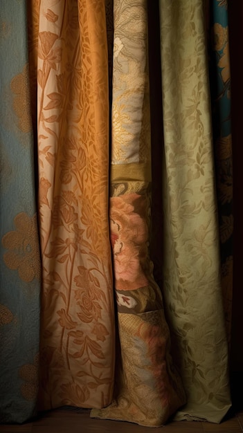 Photo une rangée de tissu coloré avec un motif floral sur le bas.